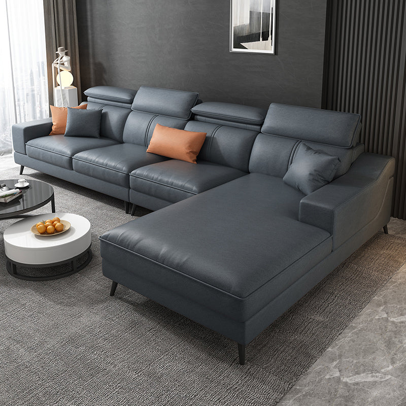 Modern Cushion Back Sectionals 35.43"H Modern Sloped Arm Sofa and Chaise Dark Blue Clearhalo 'furn' 'furn_sectionals' 'Furniture' 'furniture_sectionals' 'Living Room Furniture' 'Sectionals' 4946310