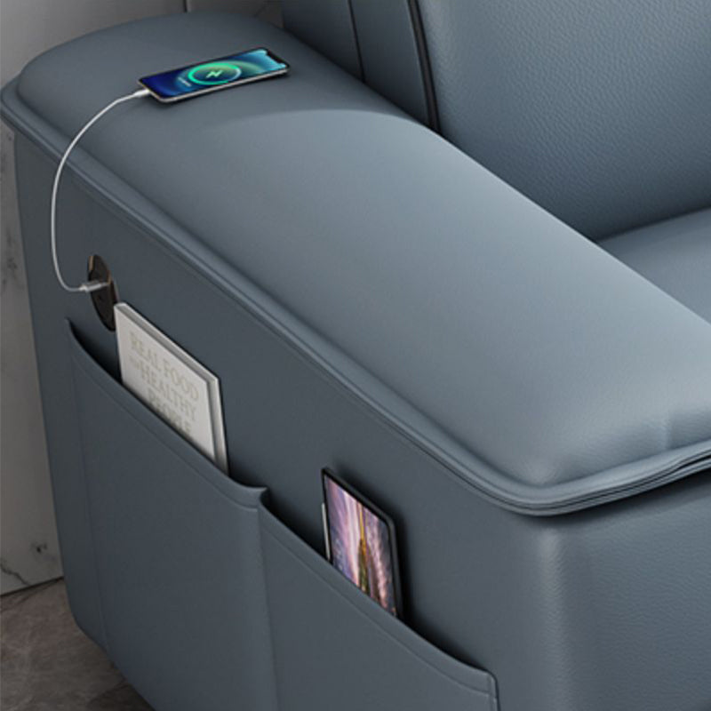 Faux Leather Cushion Back Sectionals 35.43"H Pillow Top Arm Sofa with Storage, Blue Clearhalo 'furn' 'furn_sectionals' 'Furniture' 'furniture_sectionals' 'Living Room Furniture' 'Sectionals' 4946324