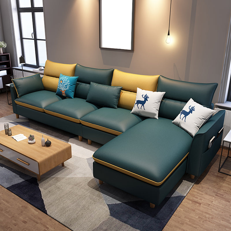 L-Shape High Back Sectional Slipcovered Straight Arm Sofa with Storage Light Blue-Yellow Faux Leather Clearhalo 'furn' 'furn_sectionals' 'Furniture' 'furniture_sectionals' 'Living Room Furniture' 'Sectionals' 4946337