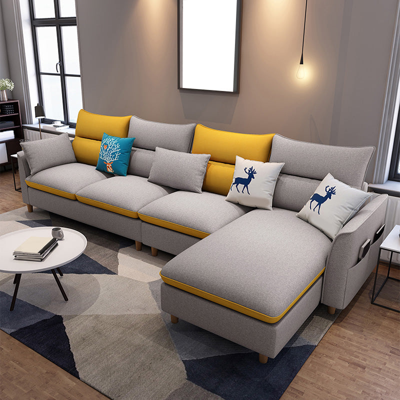 L-Shape High Back Sectional Slipcovered Straight Arm Sofa with Storage Light Gray-Yellow Clearhalo 'furn' 'furn_sectionals' 'Furniture' 'furniture_sectionals' 'Living Room Furniture' 'Sectionals' 4946348
