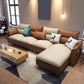 L-Shape High Back Sectional Slipcovered Straight Arm Sofa with Storage 106"L x 59"W x 29.5"H Beige Orange Faux Leather Clearhalo 'furn' 'furn_sectionals' 'Furniture' 'furniture_sectionals' 'Living Room Furniture' 'Sectionals' 4946352