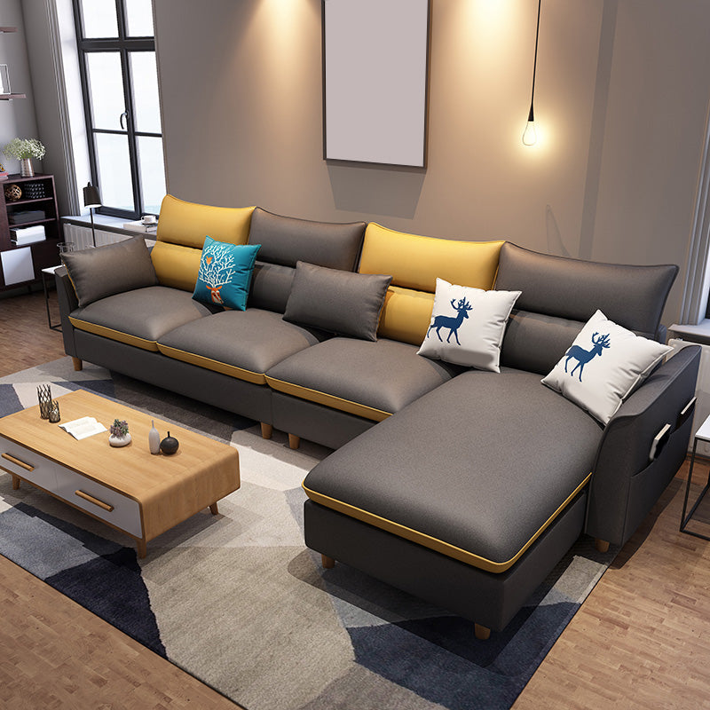 L-Shape High Back Sectional Slipcovered Straight Arm Sofa with Storage Dark Gray-Yellow Clearhalo 'furn' 'furn_sectionals' 'Furniture' 'furniture_sectionals' 'Living Room Furniture' 'Sectionals' 4946353