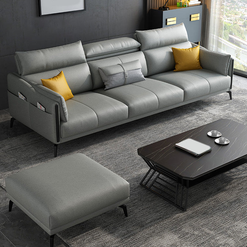 Grey Faux Leather Waterproof Sofa Stain-Resistant High Back Sectional 83"L x 63"W x 35"H Latex Clearhalo 'furn' 'furn_sectionals' 'Furniture' 'furniture_sectionals' 'Living Room Furniture' 'Sectionals' 4946369