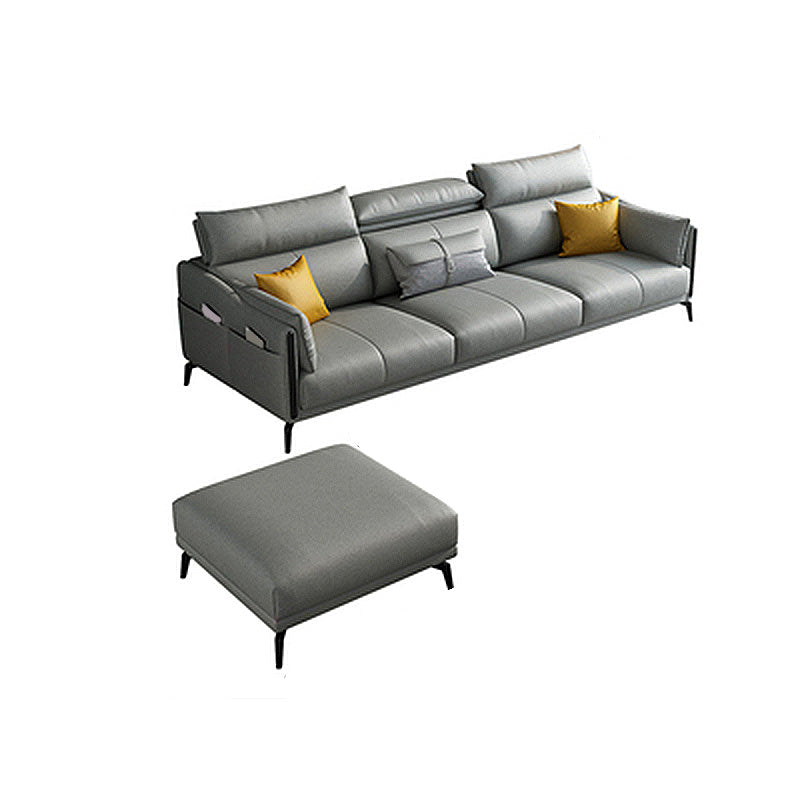 Grey Faux Leather Waterproof Sofa Stain-Resistant High Back Sectional 83"L x 63"W x 35"H Sponge Clearhalo 'furn' 'furn_sectionals' 'Furniture' 'furniture_sectionals' 'Living Room Furniture' 'Sectionals' 4946373