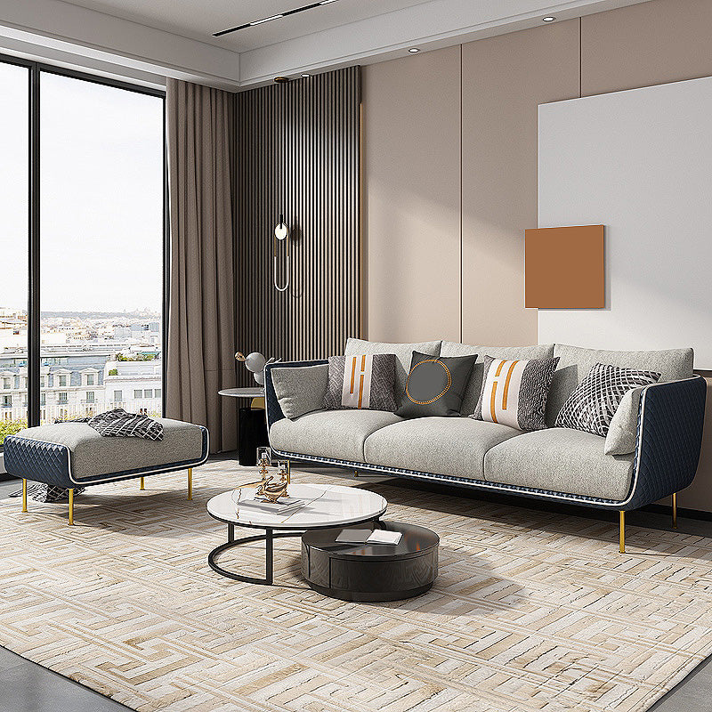 Gray Faux Leather Straight Arm Sofa Waterproof Pillow Back Sectional 83"L x 59"W x 35"H Clearhalo 'furn' 'furn_sectionals' 'Furniture' 'furniture_sectionals' 'Living Room Furniture' 'Sectionals' 4946383