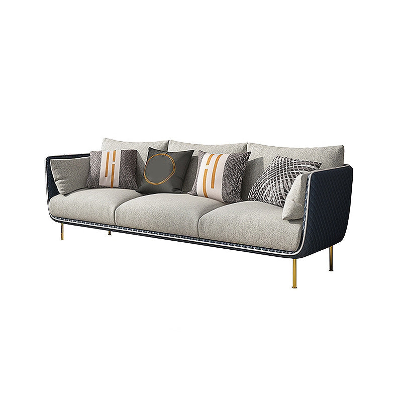 Gray Faux Leather Straight Arm Sofa Waterproof Pillow Back Sectional 83"L x 35.5"W x 35.5"H Clearhalo 'furn' 'furn_sectionals' 'Furniture' 'furniture_sectionals' 'Living Room Furniture' 'Sectionals' 4946385