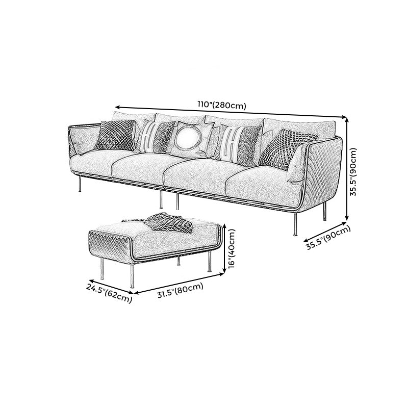 Gray Faux Leather Straight Arm Sofa Waterproof Pillow Back Sectional Clearhalo 'furn' 'furn_sectionals' 'Furniture' 'furniture_sectionals' 'Living Room Furniture' 'Sectionals' 4946395