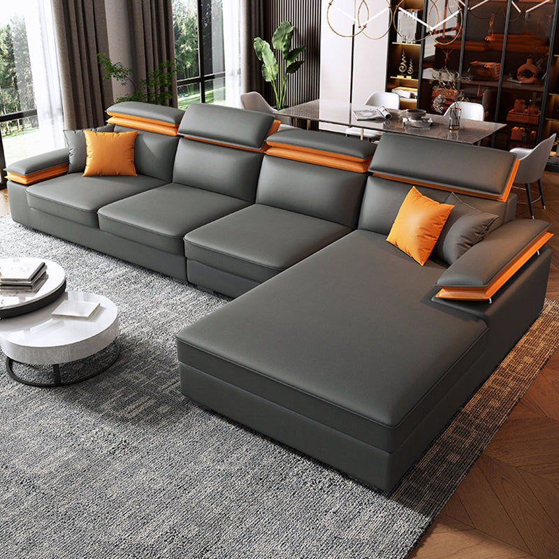 Contemporary 4-Seater L-Shape Sectional Pillow Top Arm Sofa for Living Room Dark Gray Right Clearhalo 'furn' 'furn_sectionals' 'Furniture' 'furniture_sectionals' 'Living Room Furniture' 'Sectionals' 4946398