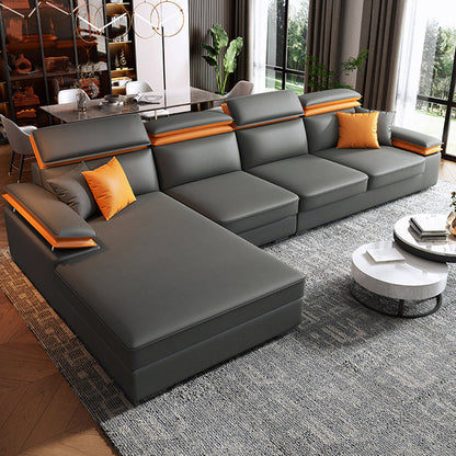 Contemporary 4-Seater L-Shape Sectional Pillow Top Arm Sofa for Living Room Dark Gray Left Clearhalo 'furn' 'furn_sectionals' 'Furniture' 'furniture_sectionals' 'Living Room Furniture' 'Sectionals' 4946399