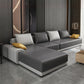 L-Shape Pillow Back Sofa and Chaise Faux Leather/Cotton-Blend Sectional for 4 People Faux Leather Dark Gray Clearhalo 'furn' 'furn_sectionals' 'Furniture' 'furniture_sectionals' 'Living Room Furniture' 'Sectionals' 4946422