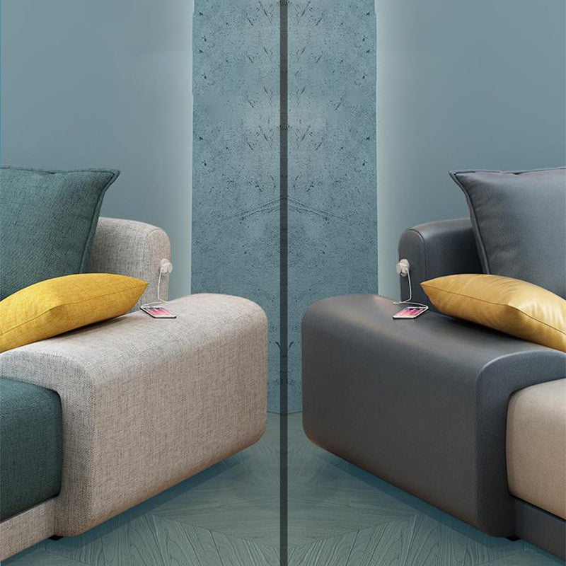 L-Shape Pillow Back Sofa and Chaise Faux Leather/Cotton-Blend Sectional for 4 People Clearhalo 'furn' 'furn_sectionals' 'Furniture' 'furniture_sectionals' 'Living Room Furniture' 'Sectionals' 4946429