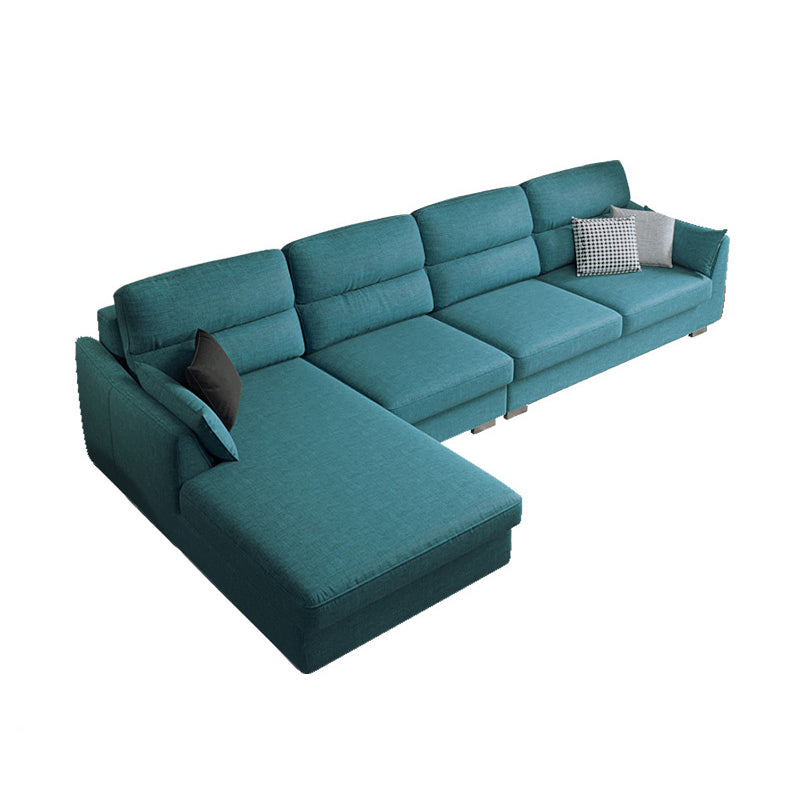 Modern Faux leather Sectional Sofa Cushion Back Square Arm Sectional for Living Room 135"L x 69"W x 33"H Blue Left Clearhalo 'furn' 'furn_sectionals' 'Furniture' 'furniture_sectionals' 'Living Room Furniture' 'Sectionals' 4946440