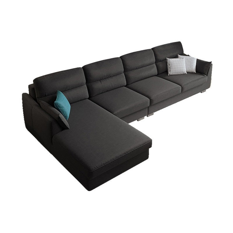 Modern Faux leather Sectional Sofa Cushion Back Square Arm Sectional for Living Room 135"L x 69"W x 33"H Black Left Clearhalo 'furn' 'furn_sectionals' 'Furniture' 'furniture_sectionals' 'Living Room Furniture' 'Sectionals' 4946446
