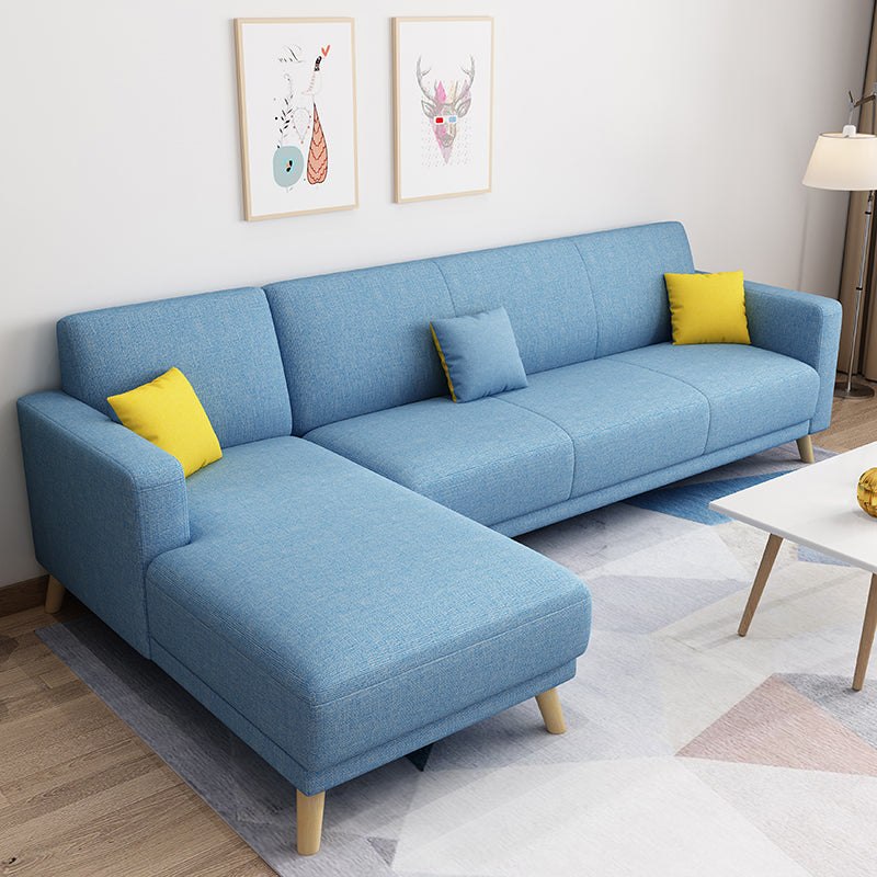 L-Shape Linen Blend Square Arm Sectional Wear-Resistant Slipcovered Sofa and Chaise 98"L x 57"W x 31.5"H Blue Left Clearhalo 'furn' 'furn_sectionals' 'Furniture' 'furniture_sectionals' 'Living Room Furniture' 'Sectionals' 4946454