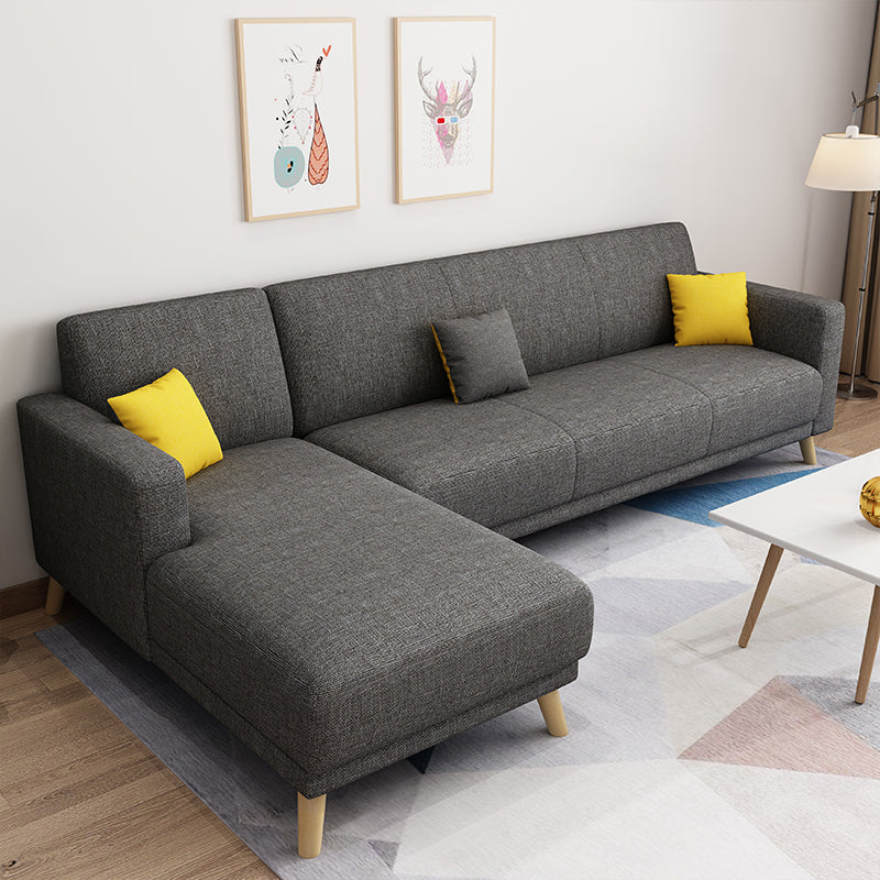 L-Shape Linen Blend Square Arm Sectional Wear-Resistant Slipcovered Sofa and Chaise Grey Left Clearhalo 'furn' 'furn_sectionals' 'Furniture' 'furniture_sectionals' 'Living Room Furniture' 'Sectionals' 4946455