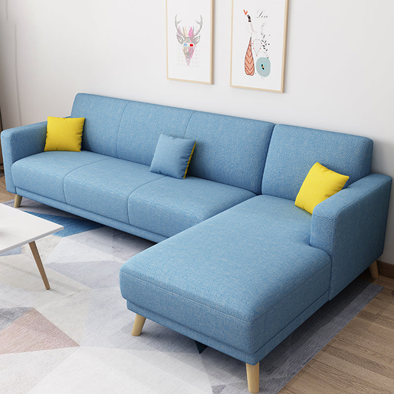 L-Shape Linen Blend Square Arm Sectional Wear-Resistant Slipcovered Sofa and Chaise Blue Right Clearhalo 'furn' 'furn_sectionals' 'Furniture' 'furniture_sectionals' 'Living Room Furniture' 'Sectionals' 4946456
