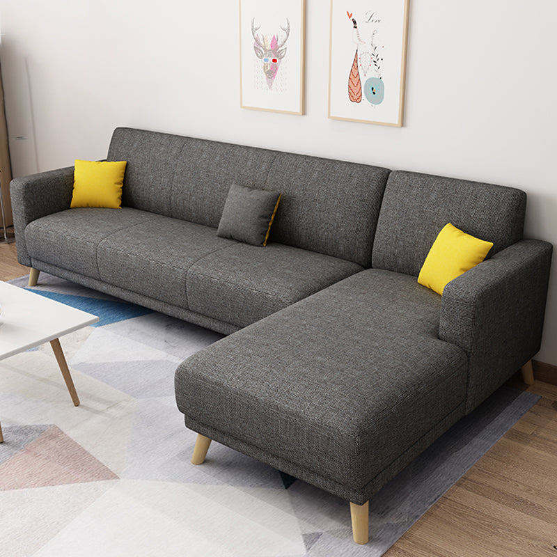 L-Shape Linen Blend Square Arm Sectional Wear-Resistant Slipcovered Sofa and Chaise Grey Right Clearhalo 'furn' 'furn_sectionals' 'Furniture' 'furniture_sectionals' 'Living Room Furniture' 'Sectionals' 4946457