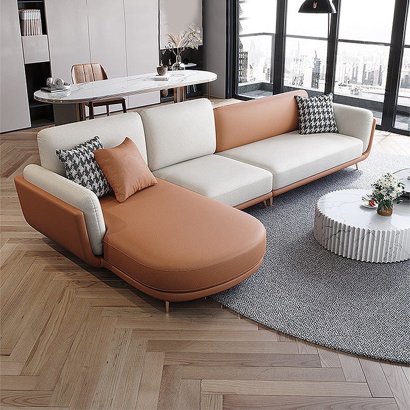 Faux Leather Cushion Back Sectionals 37.4"H Pillow Top Arm Sofa and Chaise 126"L x 70"W x 37"H Latex Clearhalo 'furn' 'furn_sectionals' 'Furniture' 'furniture_sectionals' 'Living Room Furniture' 'Sectionals' 4946469