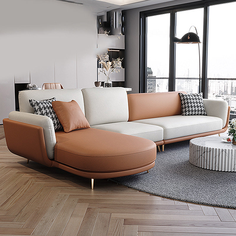 Faux Leather Cushion Back Sectionals 37.4"H Pillow Top Arm Sofa and Chaise 138"L x 70"W x 37"H Latex Clearhalo 'furn' 'furn_sectionals' 'Furniture' 'furniture_sectionals' 'Living Room Furniture' 'Sectionals' 4946470