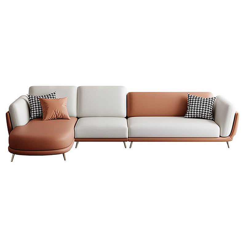 Faux Leather Cushion Back Sectionals 37.4"H Pillow Top Arm Sofa and Chaise 138"L x 70"W x 37"H Sponge Clearhalo 'furn' 'furn_sectionals' 'Furniture' 'furniture_sectionals' 'Living Room Furniture' 'Sectionals' 4946473