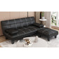 Black Modern Faux Leather Pillow Top Arm Sofa/Sectional with Convertible Clearhalo 'furn' 'furn_sectionals' 'Furniture' 'furniture_sectionals' 'Living Room Furniture' 'Sectionals' 4946480