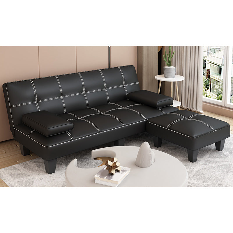 Black Modern Faux Leather Pillow Top Arm Sofa/Sectional with Convertible Clearhalo 'furn' 'furn_sectionals' 'Furniture' 'furniture_sectionals' 'Living Room Furniture' 'Sectionals' 4946480