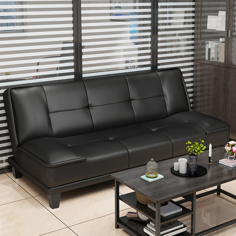 Black Modern Faux Leather Pillow Top Arm Sofa/Sectional with Convertible 59.1"L x 29.5"W x 29.5"H Clearhalo 'furn' 'furn_sectionals' 'Furniture' 'furniture_sectionals' 'Living Room Furniture' 'Sectionals' 4946482