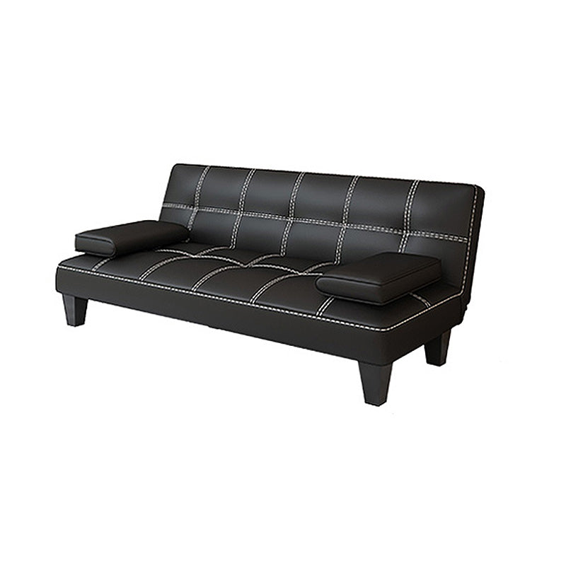 Black Modern Faux Leather Pillow Top Arm Sofa/Sectional with Convertible Clearhalo 'furn' 'furn_sectionals' 'Furniture' 'furniture_sectionals' 'Living Room Furniture' 'Sectionals' 4946483