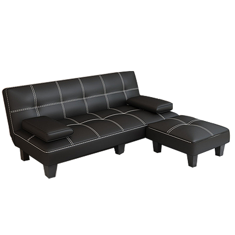 Black Modern Faux Leather Pillow Top Arm Sofa/Sectional with Convertible Clearhalo 'furn' 'furn_sectionals' 'Furniture' 'furniture_sectionals' 'Living Room Furniture' 'Sectionals' 4946484
