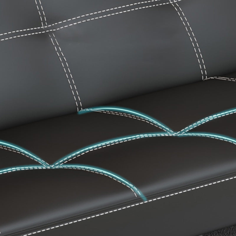 Black Modern Faux Leather Pillow Top Arm Sofa/Sectional with Convertible Clearhalo 'furn' 'furn_sectionals' 'Furniture' 'furniture_sectionals' 'Living Room Furniture' 'Sectionals' 4946486