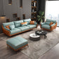 Blue and Orange Pillow Top Arm Sectional Sofa 35.43"H Slipcovered Cushion Back Sofa Clearhalo 'furn' 'furn_sectionals' 'Furniture' 'furniture_sectionals' 'Living Room Furniture' 'Sectionals' 4946517