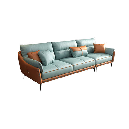 Blue and Orange Pillow Top Arm Sectional Sofa 35.43"H Slipcovered Cushion Back Sofa 98"L x 35"W x 35"H Sponge Clearhalo 'furn' 'furn_sectionals' 'Furniture' 'furniture_sectionals' 'Living Room Furniture' 'Sectionals' 4946521
