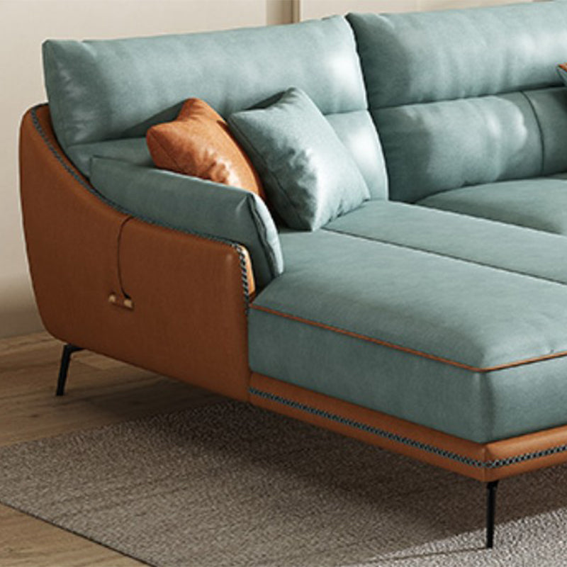 Blue and Orange Pillow Top Arm Sectional Sofa 35.43"H Slipcovered Cushion Back Sofa Clearhalo 'furn' 'furn_sectionals' 'Furniture' 'furniture_sectionals' 'Living Room Furniture' 'Sectionals' 4946523
