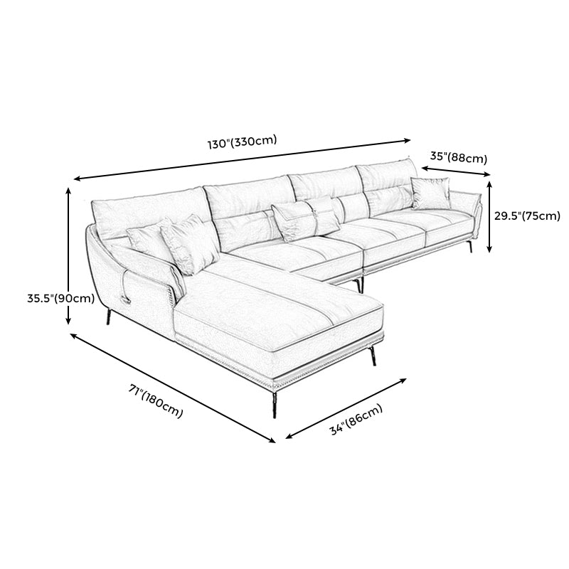 Blue and Orange Pillow Top Arm Sectional Sofa 35.43"H Slipcovered Cushion Back Sofa Clearhalo 'furn' 'furn_sectionals' 'Furniture' 'furniture_sectionals' 'Living Room Furniture' 'Sectionals' 4946527