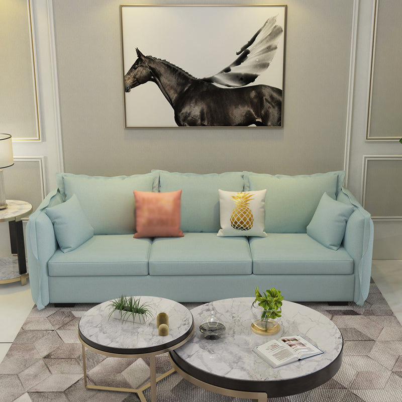 Scandinavian Blue Removable Cushions Sofa Straight Arm Sectionals with Slipcover 94.5"L x 35"W x 27"H Faux Leather Clearhalo 'furn' 'furn_sectionals' 'Furniture' 'furniture_sectionals' 'Living Room Furniture' 'Sectionals' 4946548