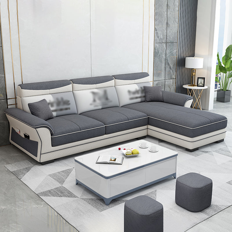 82.68"L √ó 57.09"W √ó33.46"H Pillow Top Arm Sectional Slipcovered Sofa with Storage Dark Gray Clearhalo 'furn' 'furn_sectionals' 'Furniture' 'furniture_sectionals' 'Living Room Furniture' 'Sectionals' 4946572