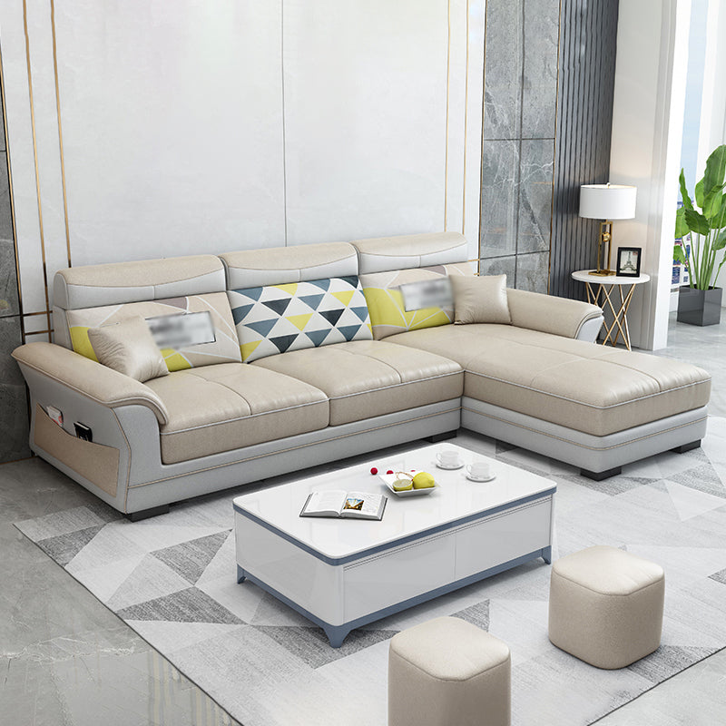 82.68"L √ó 57.09"W √ó33.46"H Pillow Top Arm Sectional Slipcovered Sofa with Storage Khaki Clearhalo 'furn' 'furn_sectionals' 'Furniture' 'furniture_sectionals' 'Living Room Furniture' 'Sectionals' 4946573