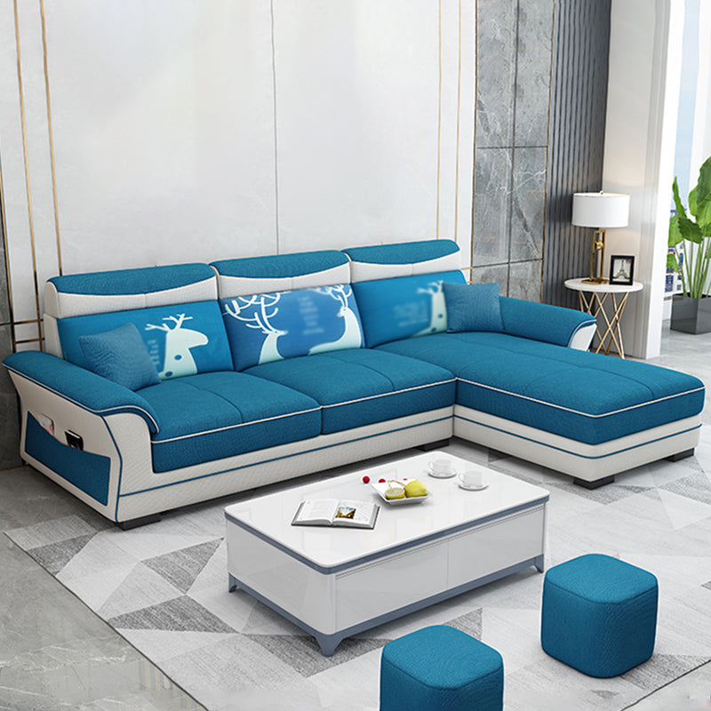 82.68"L √ó 57.09"W √ó33.46"H Pillow Top Arm Sectional Slipcovered Sofa with Storage Dark Blue Clearhalo 'furn' 'furn_sectionals' 'Furniture' 'furniture_sectionals' 'Living Room Furniture' 'Sectionals' 4946574