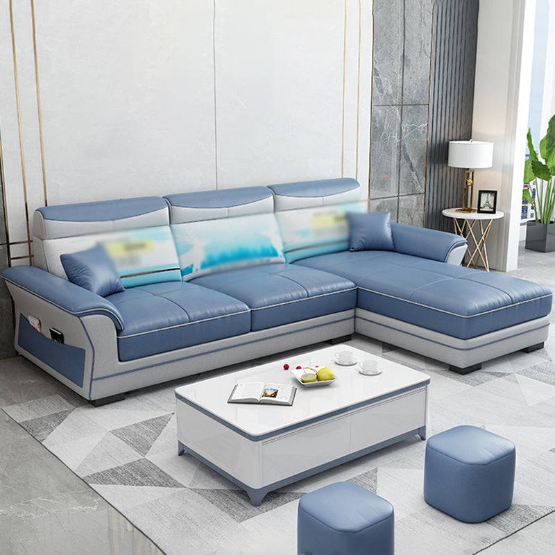 82.68"L √ó 57.09"W √ó33.46"H Pillow Top Arm Sectional Slipcovered Sofa with Storage Light Royal Blue Clearhalo 'furn' 'furn_sectionals' 'Furniture' 'furniture_sectionals' 'Living Room Furniture' 'Sectionals' 4946575