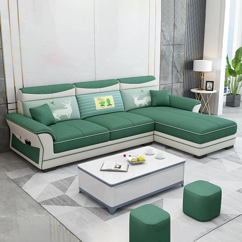 82.68"L √ó 57.09"W √ó33.46"H Pillow Top Arm Sectional Slipcovered Sofa with Storage Army Green Clearhalo 'furn' 'furn_sectionals' 'Furniture' 'furniture_sectionals' 'Living Room Furniture' 'Sectionals' 4946577