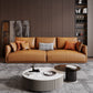 Mid-Century Modern Pillow Top Arm Sectional 33.46"H Cushion Back Sofa,Tan Faux Leather Clearhalo 'furn' 'furn_sectionals' 'Furniture' 'furniture_sectionals' 'Living Room Furniture' 'Sectionals' 4946582