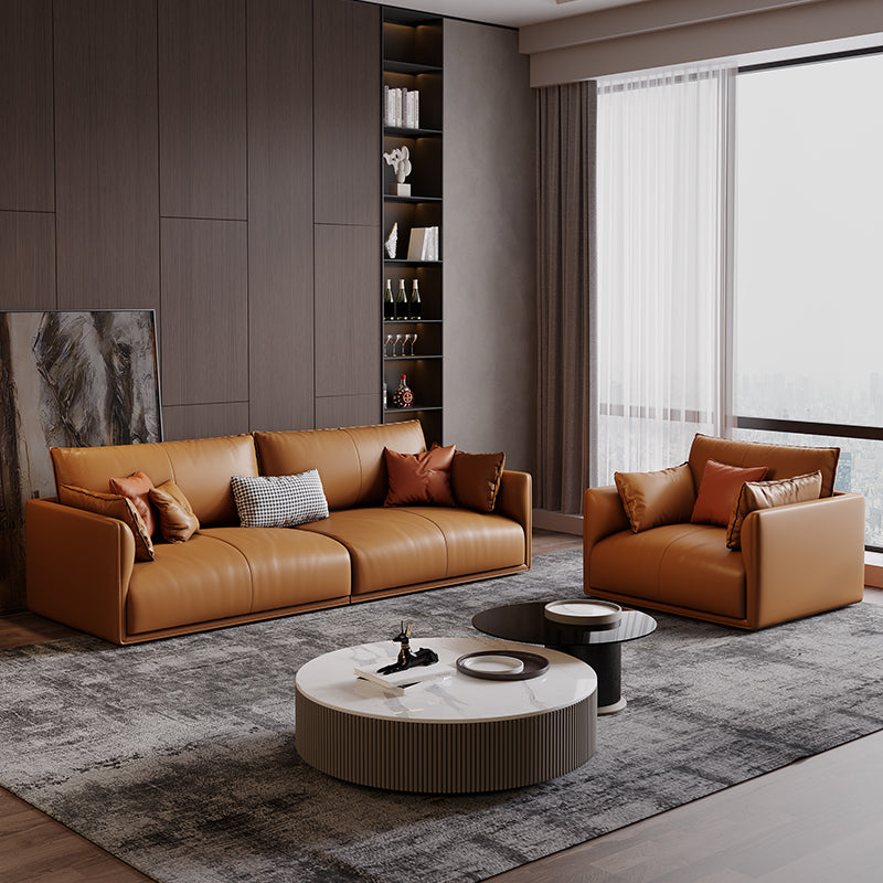 Mid-Century Modern Pillow Top Arm Sectional 33.46"H Cushion Back Sofa,Tan Clearhalo 'furn' 'furn_sectionals' 'Furniture' 'furniture_sectionals' 'Living Room Furniture' 'Sectionals' 4946583