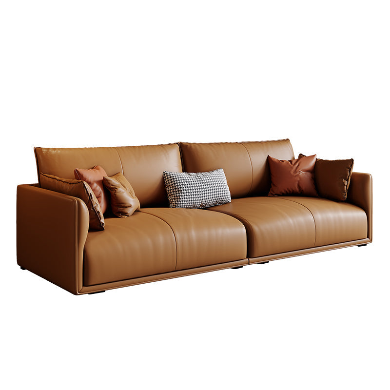Mid-Century Modern Pillow Top Arm Sectional 33.46"H Cushion Back Sofa,Tan Clearhalo 'furn' 'furn_sectionals' 'Furniture' 'furniture_sectionals' 'Living Room Furniture' 'Sectionals' 4946587