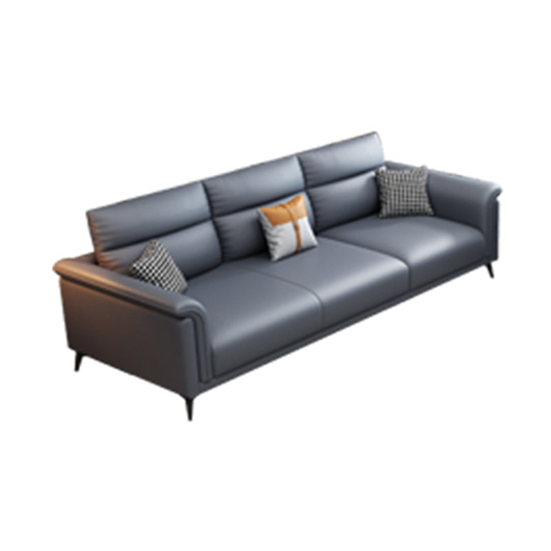 Dark Gray Faux Leather Sofa Stain-Resistant Pillow Top Arm Sectional 87"L x 33.5"W x 35.5"H Clearhalo 'furn' 'furn_sectionals' 'Furniture' 'furniture_sectionals' 'Living Room Furniture' 'Sectionals' 4946599
