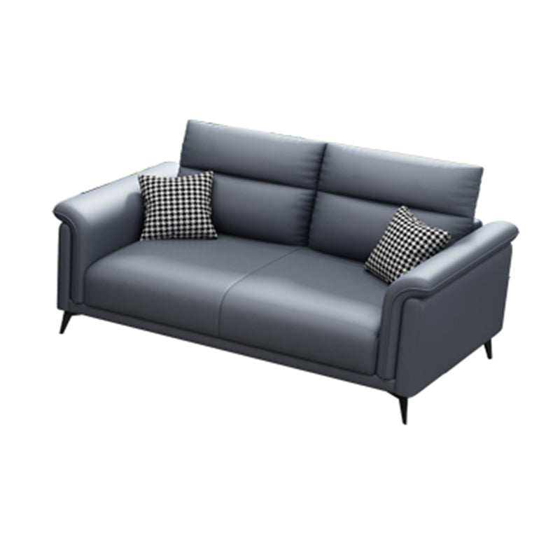 Dark Gray Faux Leather Sofa Stain-Resistant Pillow Top Arm Sectional 63"L x 33"W x 35.5"H Clearhalo 'furn' 'furn_sectionals' 'Furniture' 'furniture_sectionals' 'Living Room Furniture' 'Sectionals' 4946600