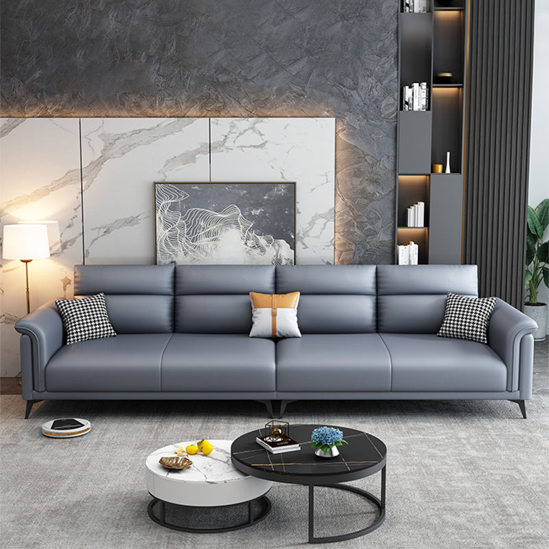 Dark Gray Faux Leather Sofa Stain-Resistant Pillow Top Arm Sectional 110"L x 33.5"W x 35"H Sponge Clearhalo 'furn' 'furn_sectionals' 'Furniture' 'furniture_sectionals' 'Living Room Furniture' 'Sectionals' 4946601