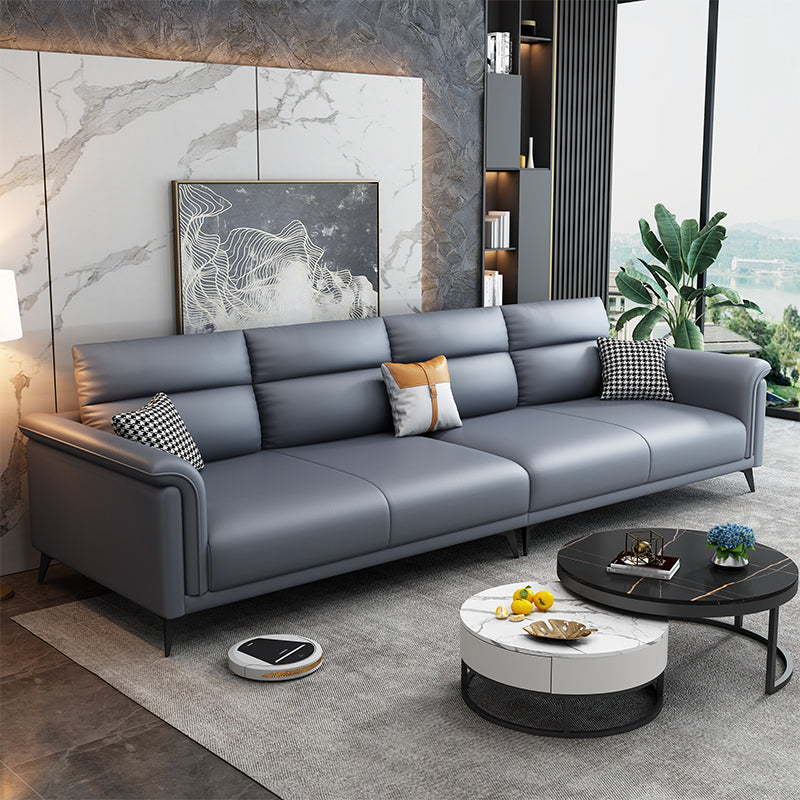 Dark Gray Faux Leather Sofa Stain-Resistant Pillow Top Arm Sectional 110"L x 33.5"W x 35"H Latex Clearhalo 'furn' 'furn_sectionals' 'Furniture' 'furniture_sectionals' 'Living Room Furniture' 'Sectionals' 4946603