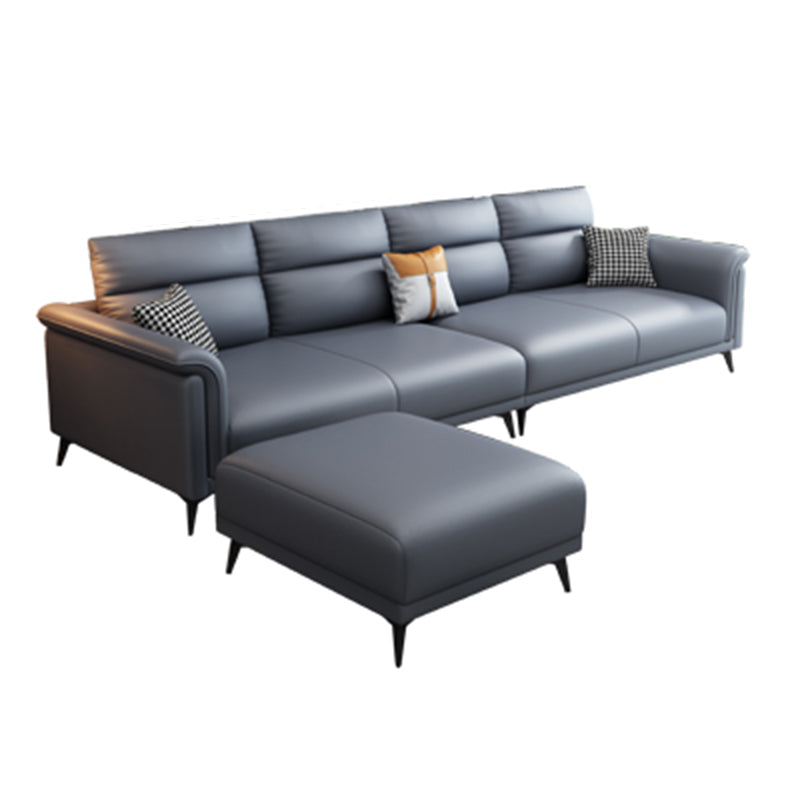 Dark Gray Faux Leather Sofa Stain-Resistant Pillow Top Arm Sectional 110"L x 59"W x 35"H Sponge Clearhalo 'furn' 'furn_sectionals' 'Furniture' 'furniture_sectionals' 'Living Room Furniture' 'Sectionals' 4946605