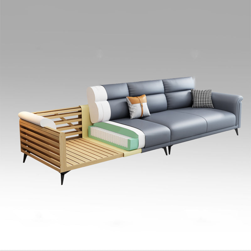 Dark Gray Faux Leather Sofa Stain-Resistant Pillow Top Arm Sectional Clearhalo 'furn' 'furn_sectionals' 'Furniture' 'furniture_sectionals' 'Living Room Furniture' 'Sectionals' 4946607