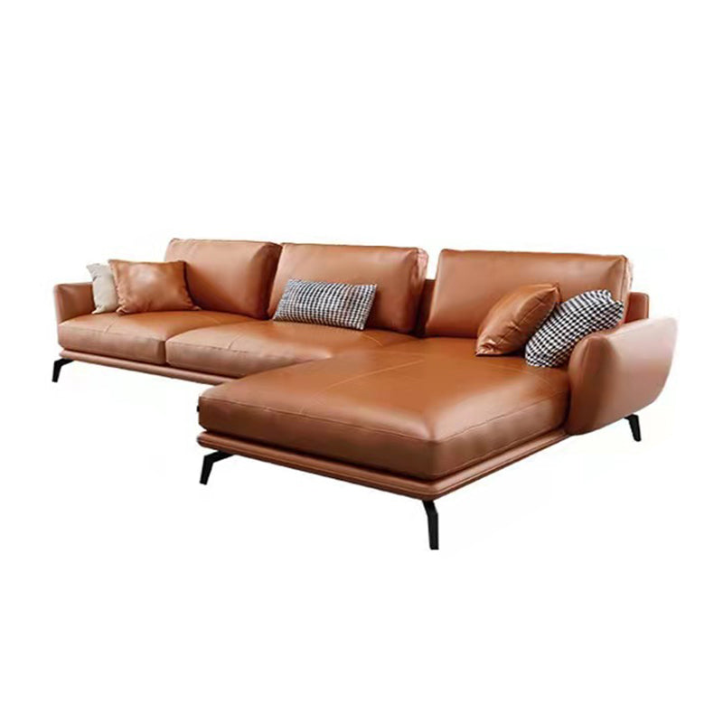 Mid-Century Modern Square Arm Sectional Sofa 34.65"H Cushion Back Sofa, Orange 111"L x 64"W x 35"H Clearhalo 'furn' 'furn_sectionals' 'Furniture' 'furniture_sectionals' 'Living Room Furniture' 'Sectionals' 4946619